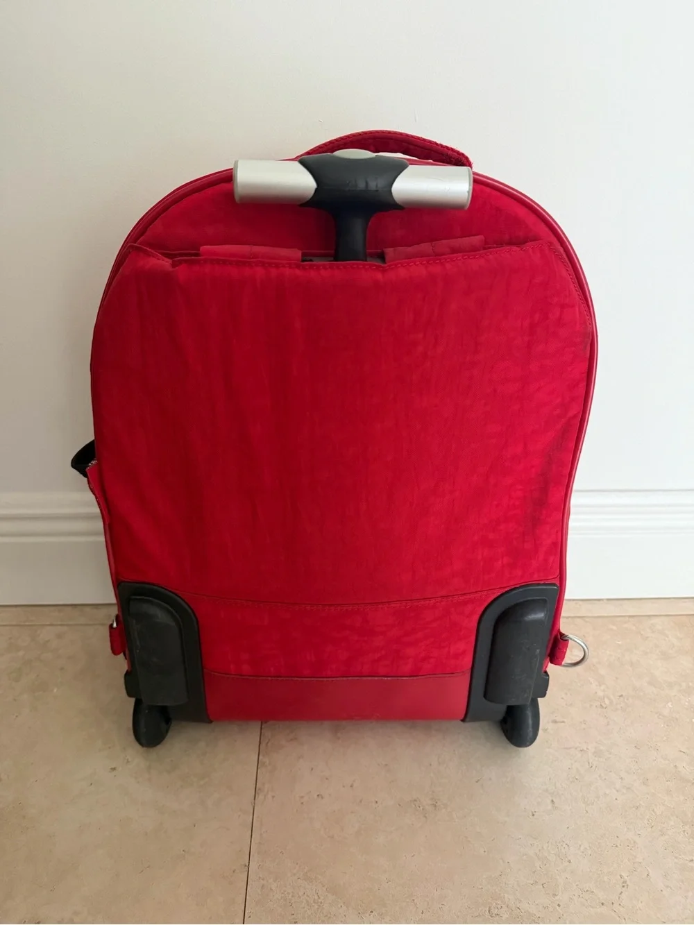 Kipling Bright Red Rolling Backpack with Monkey Charm